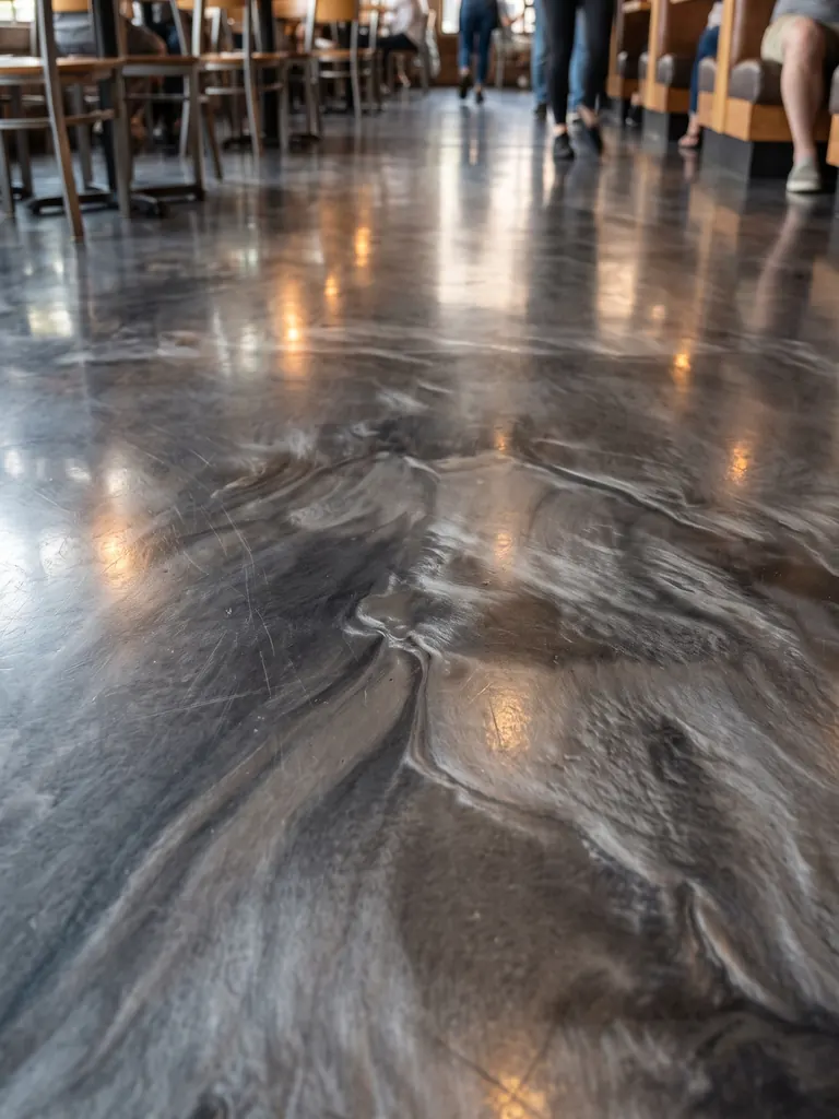 Metallic epoxy floor in a dining area