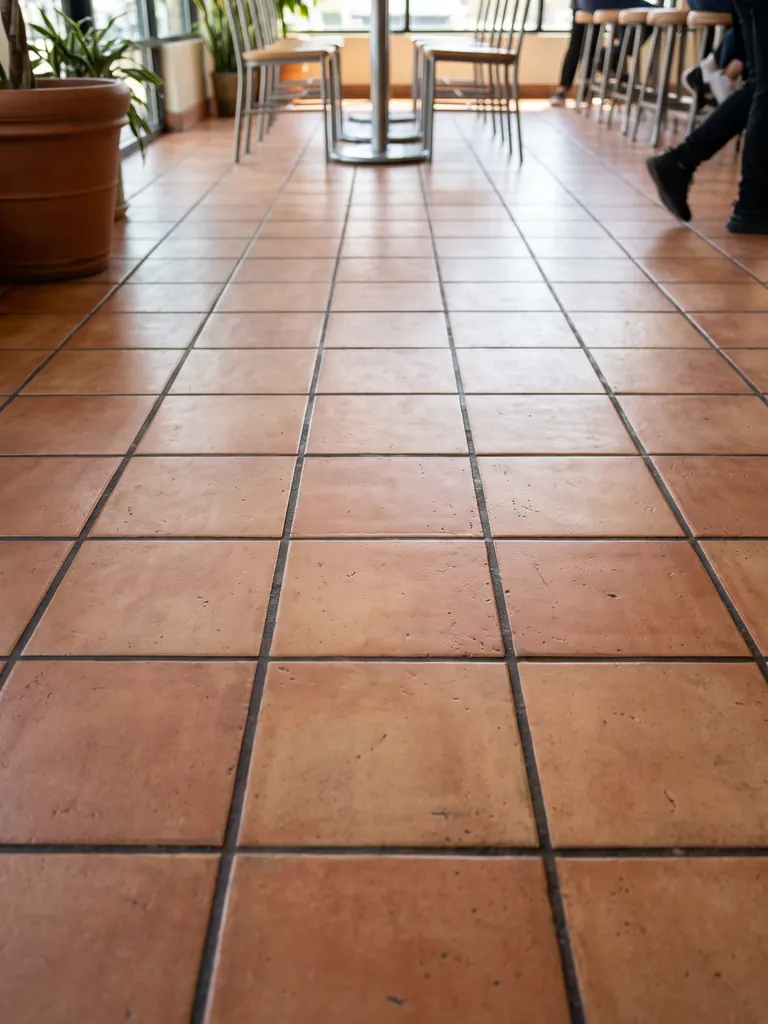 Terracotta tile floor in a restaurant